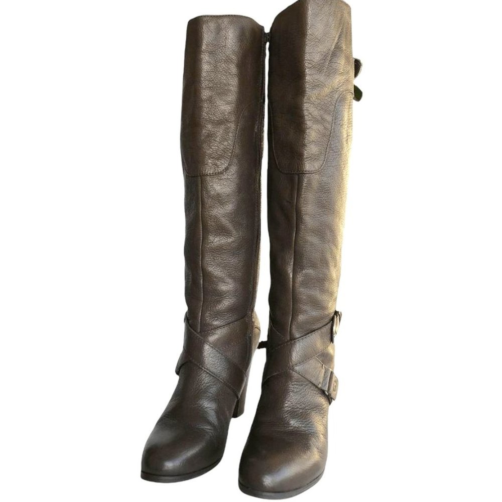 Calvin Klein Knee High Brown Leather Boots - Size 7.5